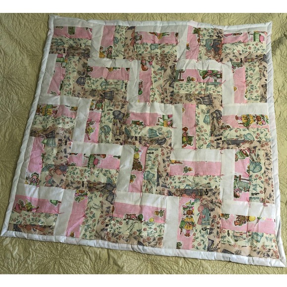 Quilt Handmade Holly Hobbie Theme Pink 38 x 38 Crib or Throw Lap
